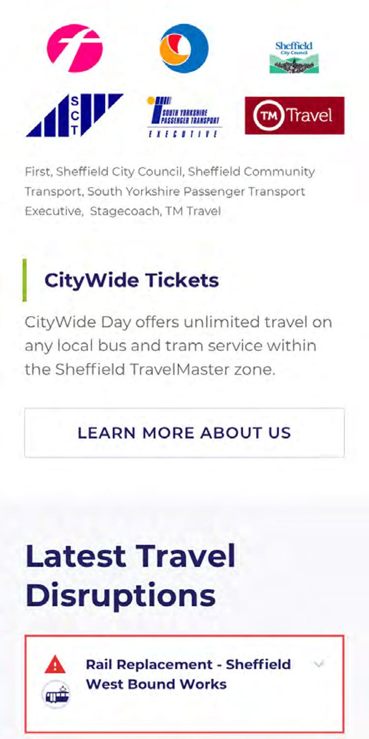 Live travel disruption information pulled together from all partners offering a joined up experience.